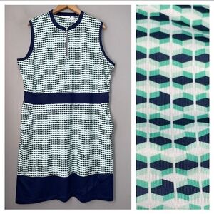 Lady Hagen Sleeveless Geo Shift Dress - Navy & Teal